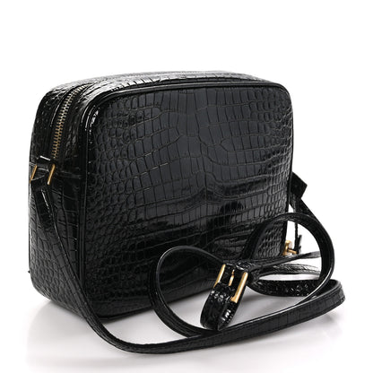 Saint Laurent Patent Calfskin Crocodile Embossed Monogram Lou Camera Bag Black 2 of 11