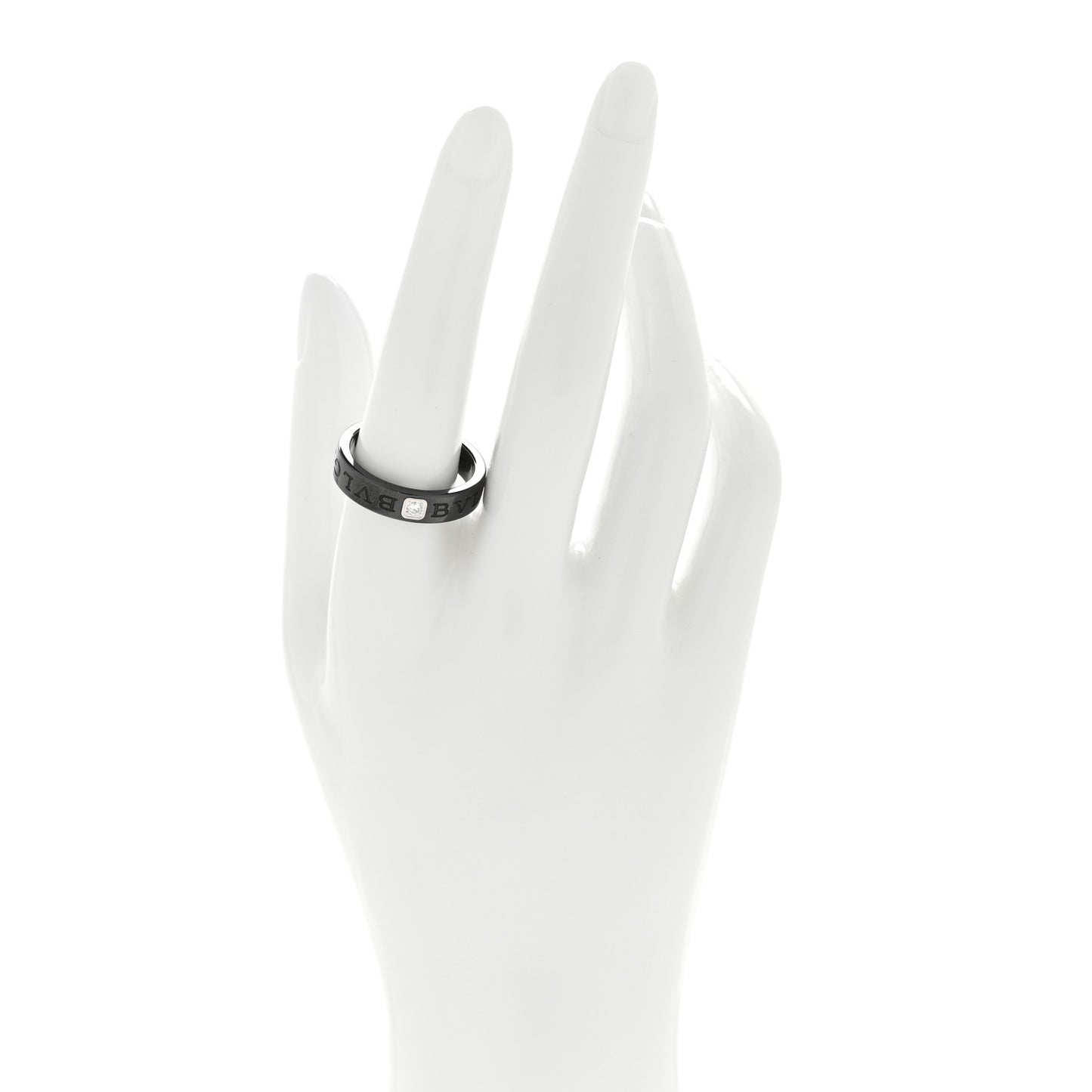 18K White Gold Ceramic Diamond B.Zero1 Essential Band Ring 61 9.75 Black