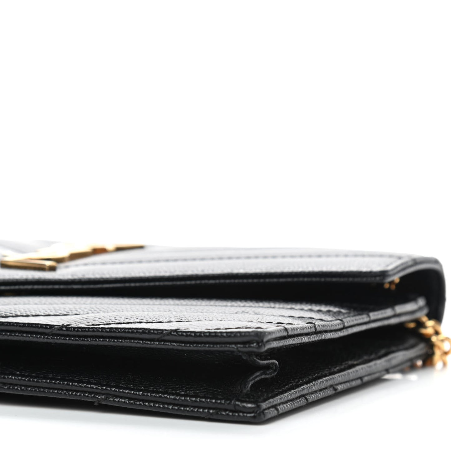 Grain De Poudre Matelasse Chevron Monogram Envelope Chain Wallet Black
