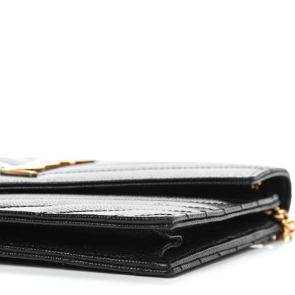 Saint Laurent Grain De Poudre Matelasse Chevron Monogram Envelope Chain Wallet Black 7 of 9