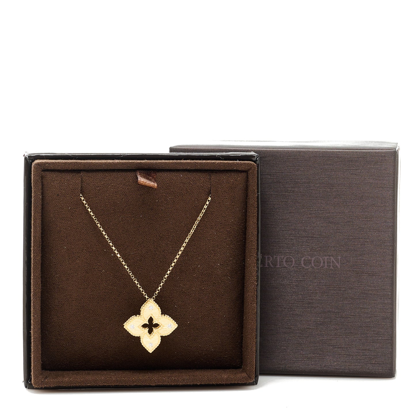 18K Yellow Gold Diamond Medium Venetian Princess Flower Pendant Necklace