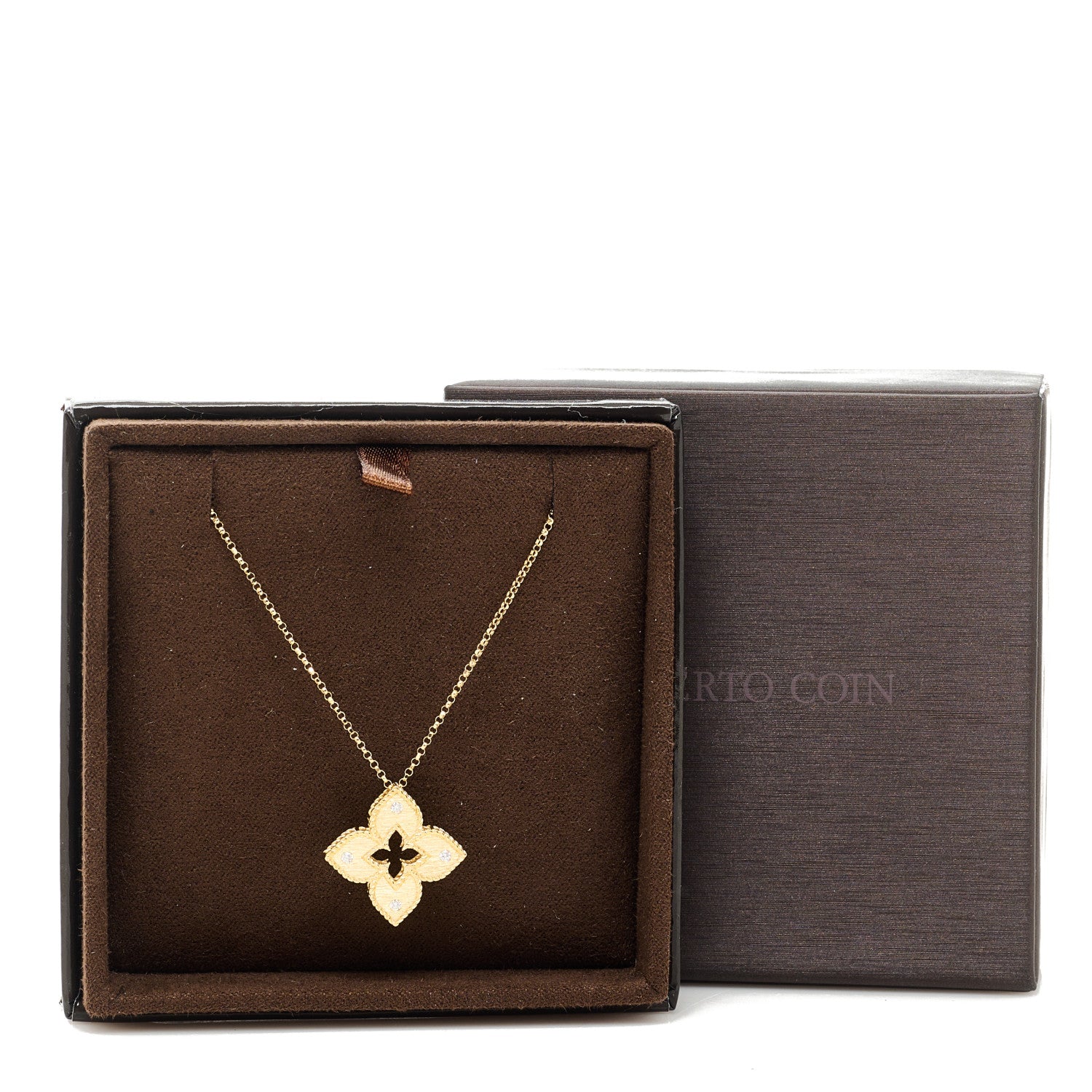 Roberto Coin 18K Yellow Gold Diamond Medium Venetian Princess Flower Pendant Necklace 6 of 6