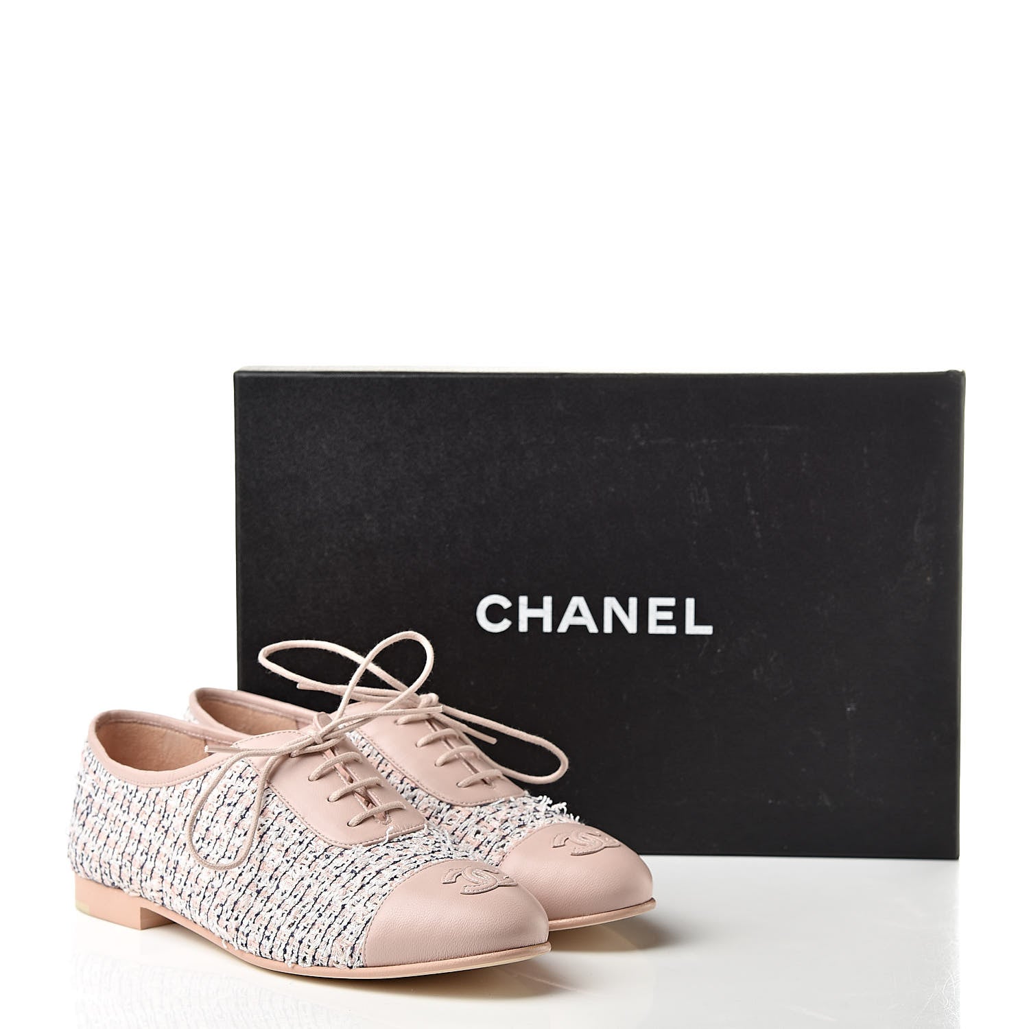 Chanel Tweed Cap Toe CC Lace Up Oxford 36.5 Pink 9 of 9