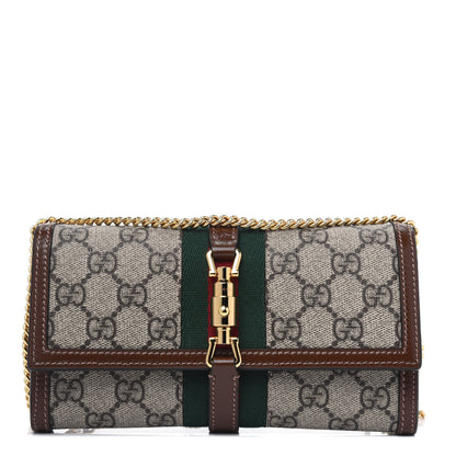 Gucci GG Supreme Monogram Azalea Calfskin Web Jackie 1961 Chain Wallet Beige Ebony Brown Sugar 1 of 5