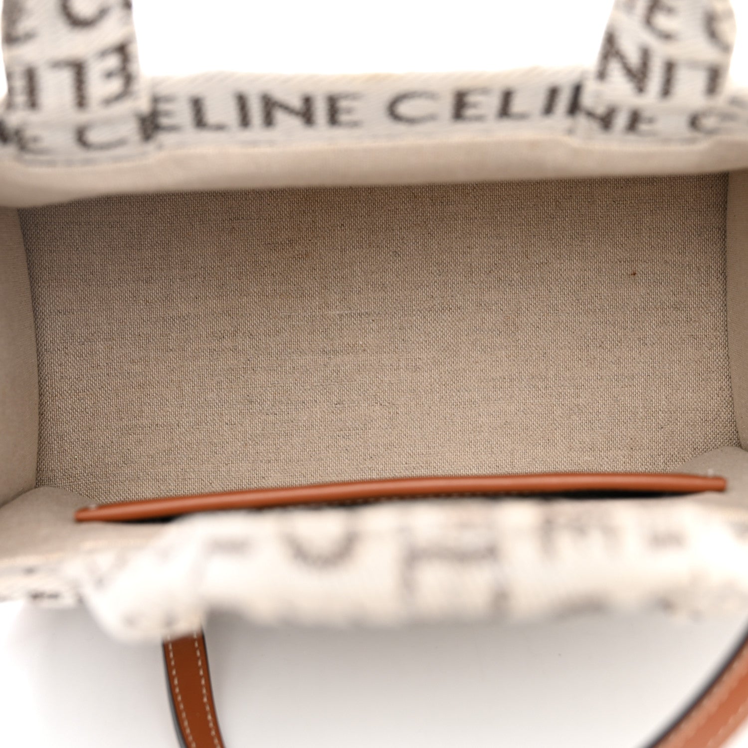 Celine Canvas Calfskin All Over Print Small Cabas Thais White Tan 5 of 11