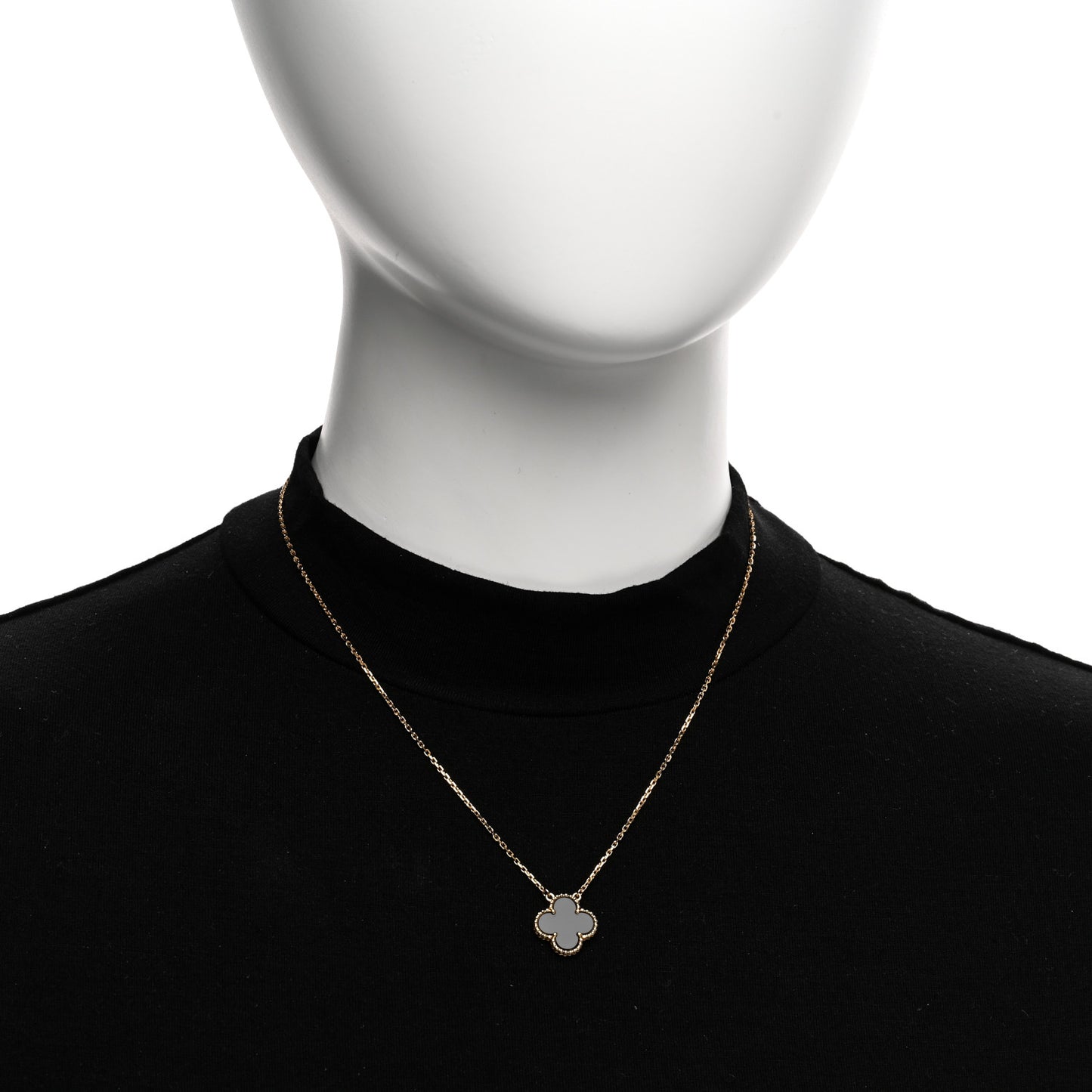 18K Yellow Gold Black Onyx Vintage Alhambra Pendant Necklace