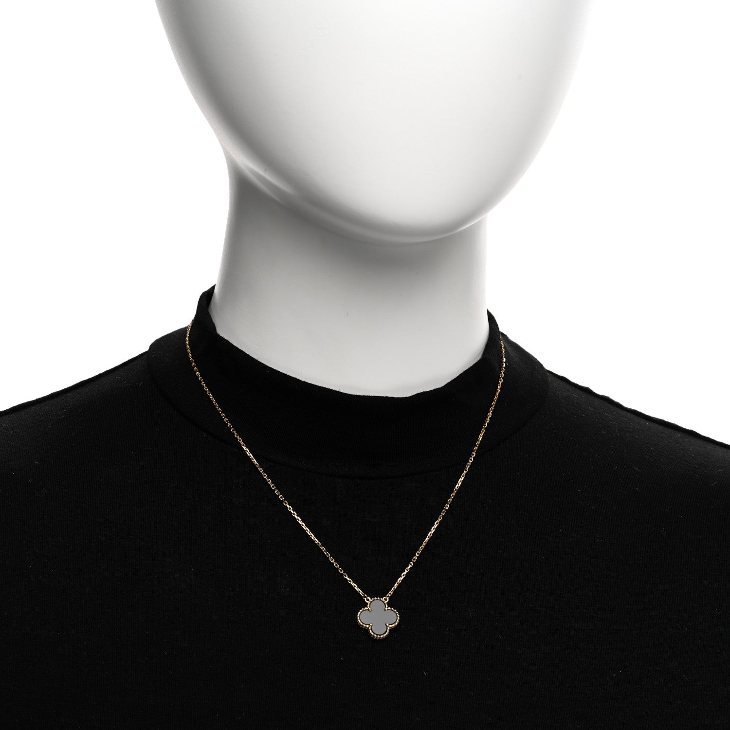 Van Cleef & Arpels 18K Yellow Gold Black Onyx Vintage Alhambra Pendant Necklace 2 of 5