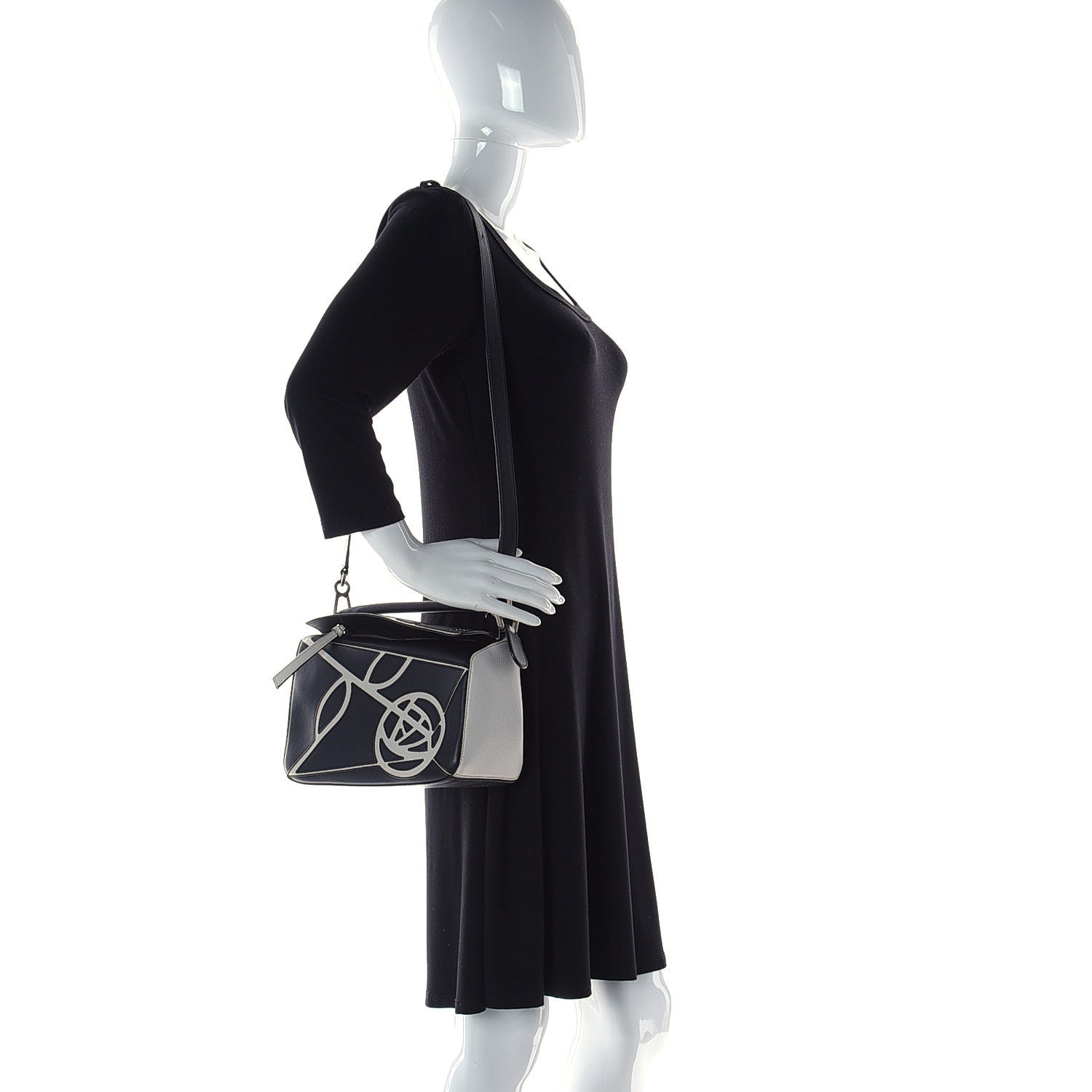 Loewe Calfskin Small Roses Puzzle Bag Black White 2 of 10