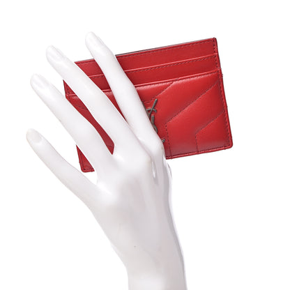 Saint Laurent Calfskin Y Quilted Monogram LouLou Credit Card Case Red 2 of 8