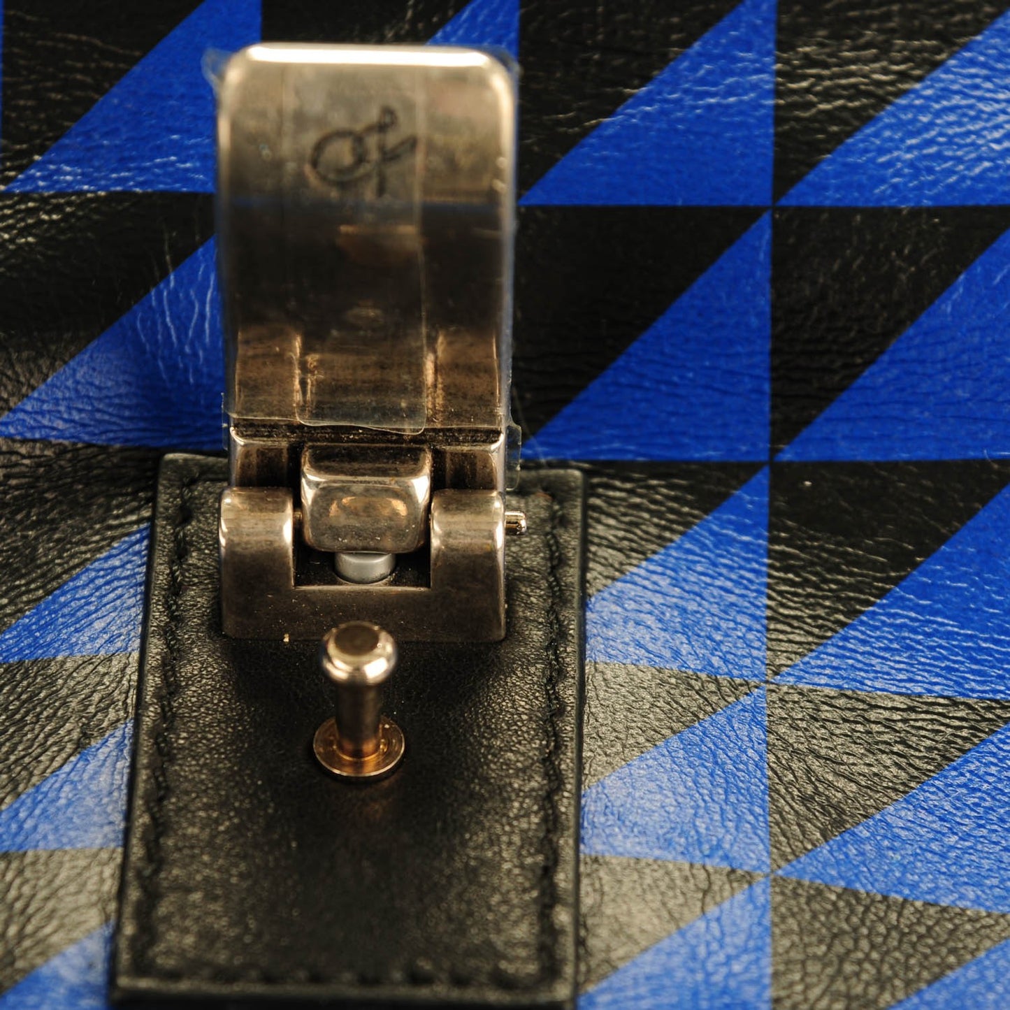 Calfskin Triangle Print Medium PS1 Satchel Black Blue