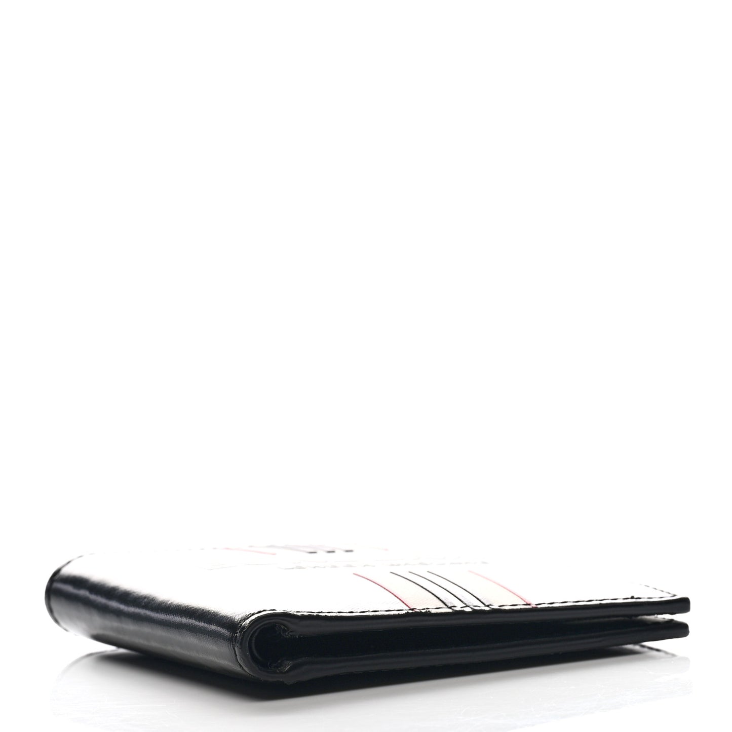 Canvas Icon Stripe Calfskin Embossed Bi-Fold Wallet Black