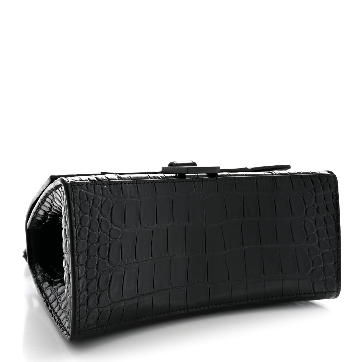 Balenciaga Shiny Calfskin Monochrome Crocodile Embossed Small Hourglass Top Handle Bag Black 4 of 12