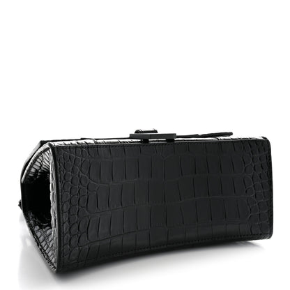 Balenciaga Shiny Calfskin Monochrome Crocodile Embossed Small Hourglass Top Handle Bag Black 4 of 12
