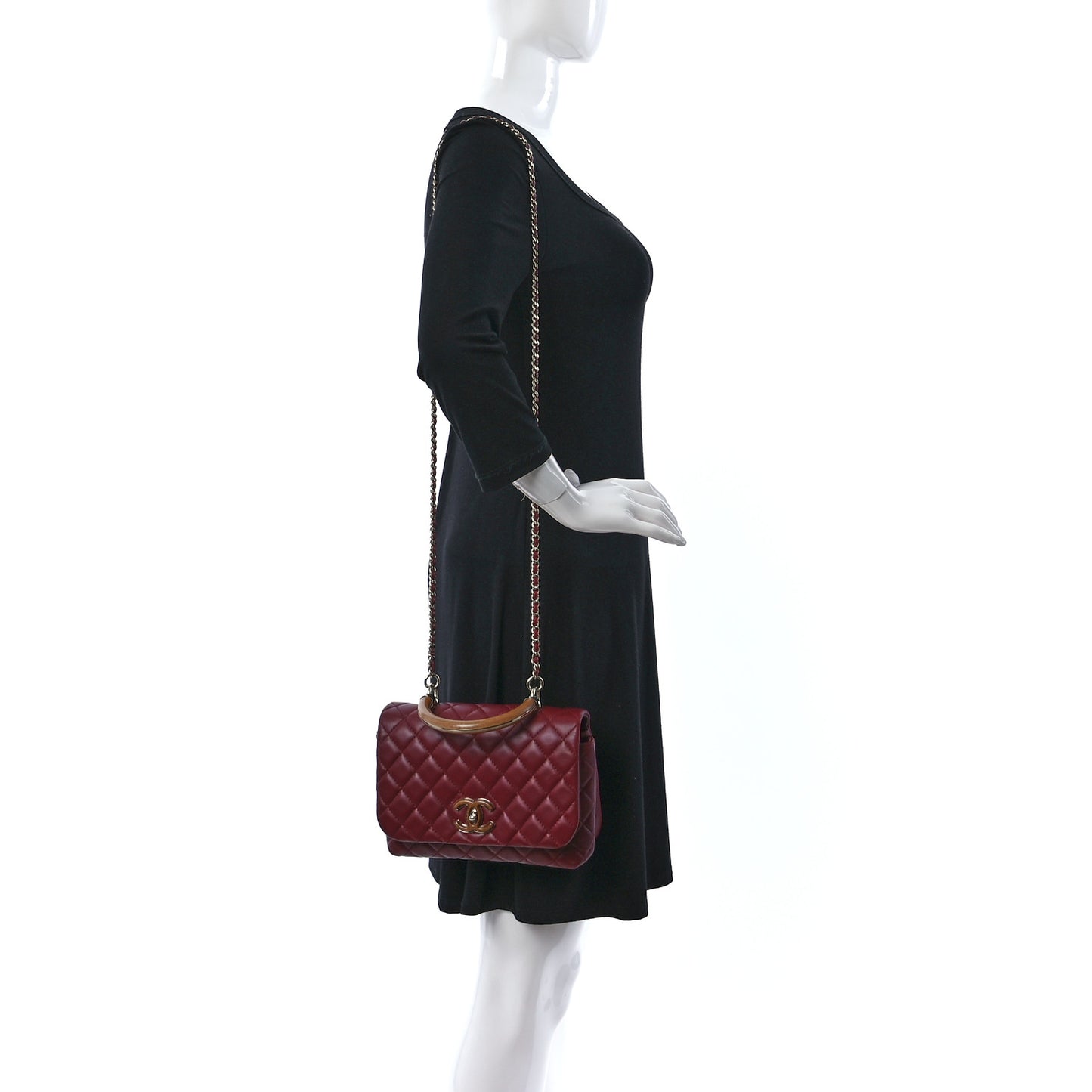 Lambskin Quilted Wood Coco Handle Flap Red