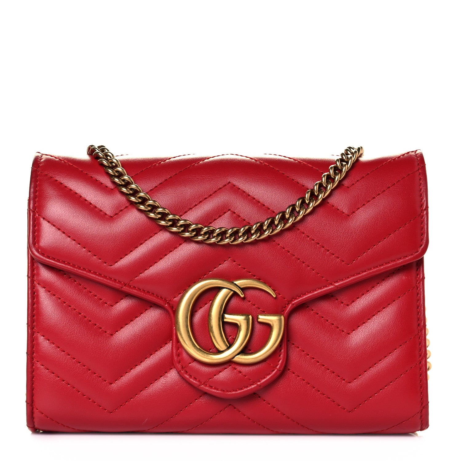 Gucci Calfskin Matelasse GG Marmont Chain Wallet Hibiscus Red 1 of 8