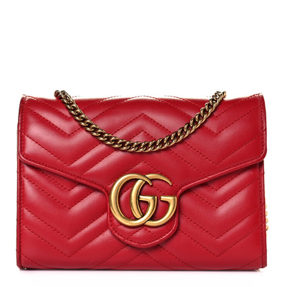 Gucci Calfskin Matelasse GG Marmont Chain Wallet Hibiscus Red 1 of 8