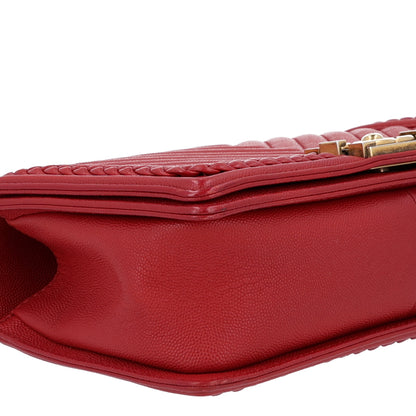 Chanel Caviar Chevron Quilted Braided Medium Boy Flap Red 9 of 10