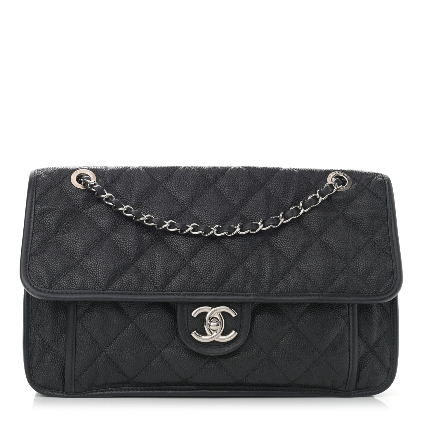 Caviar Quilted Large French Riviera Flap Black