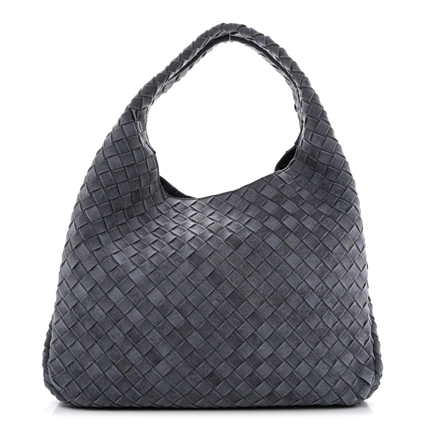 Suede Intrecciato Large Campana Shoulder Bag Cloudy Indigo