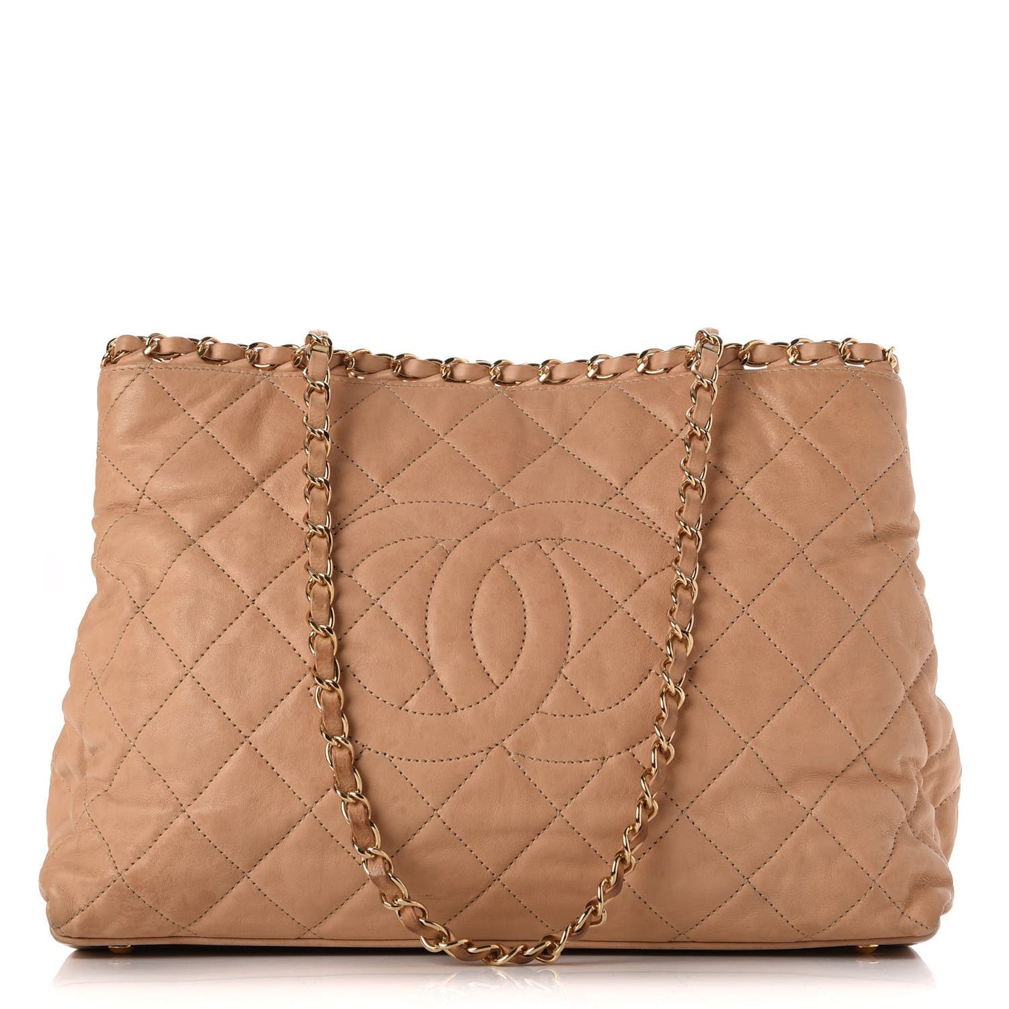Calfskin Quilted Small Chain Me Tote Light Beige