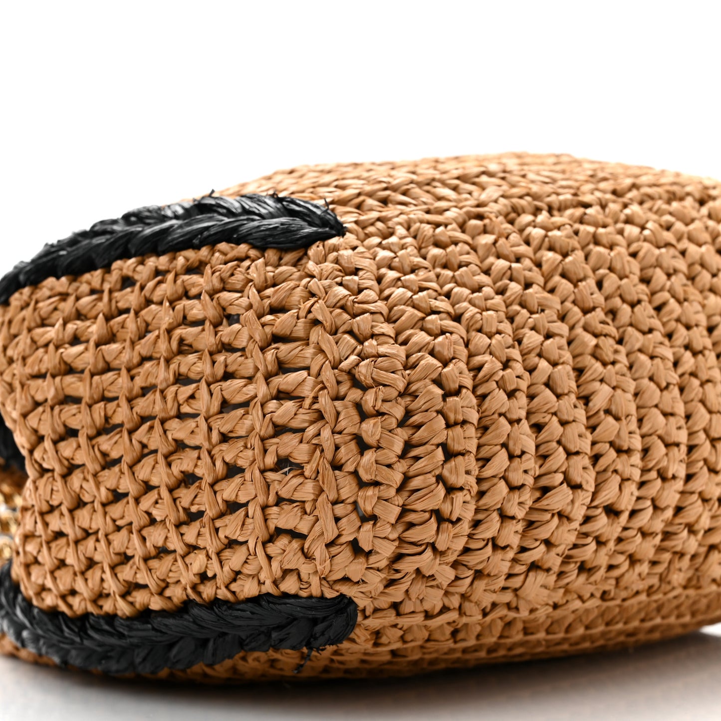 Raffia Effect Medium GG Marmont Shoulder Tote Bag Natural Black