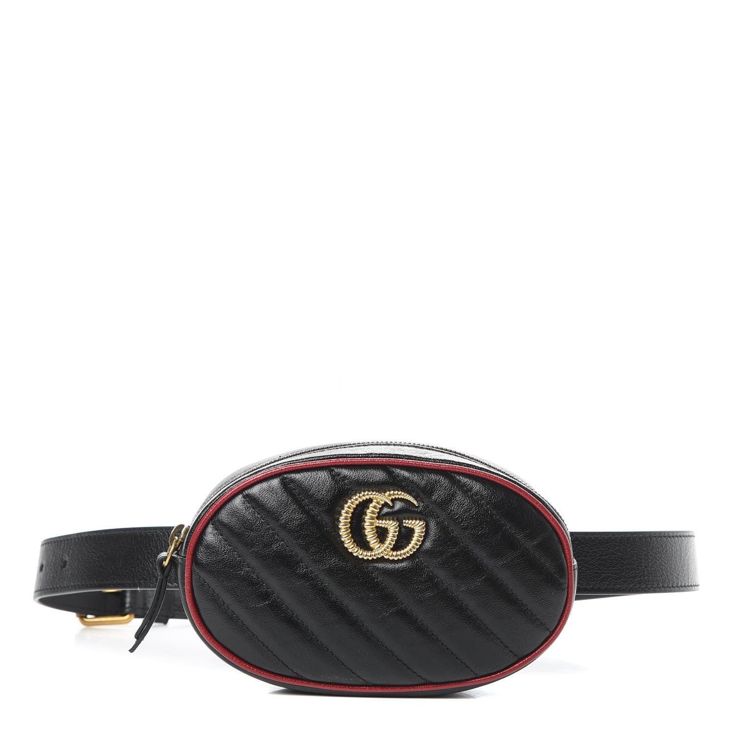 Gucci Azalea Calfskin Matelasse Diagonal Torchon GG Marmont Belt Bag 85 34 Black Romantic Cerise 1 of 11