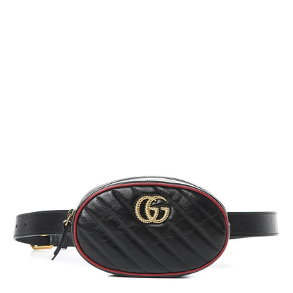 Gucci Azalea Calfskin Matelasse Diagonal Torchon GG Marmont Belt Bag 85 34 Black Romantic Cerise 1 of 11