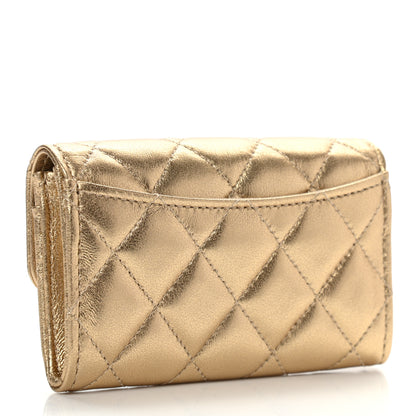 Chanel Metallic Lambskin Quilted Flap Card Holder Wallet Gold 3 of 8