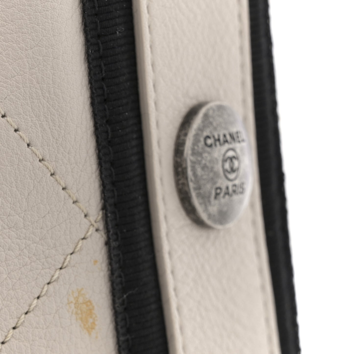 Calfskin Stitched Large Button Up Hobo Ivory Black