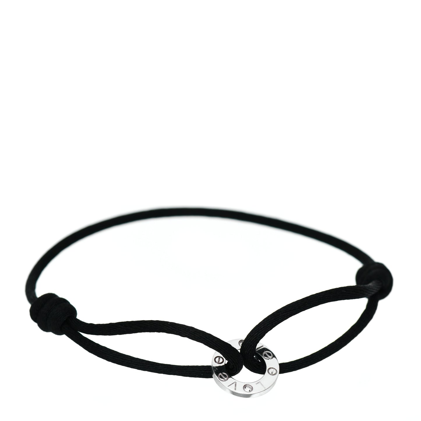 18K White Gold Diamond LOVE Adjustable Cord Bracelet Black