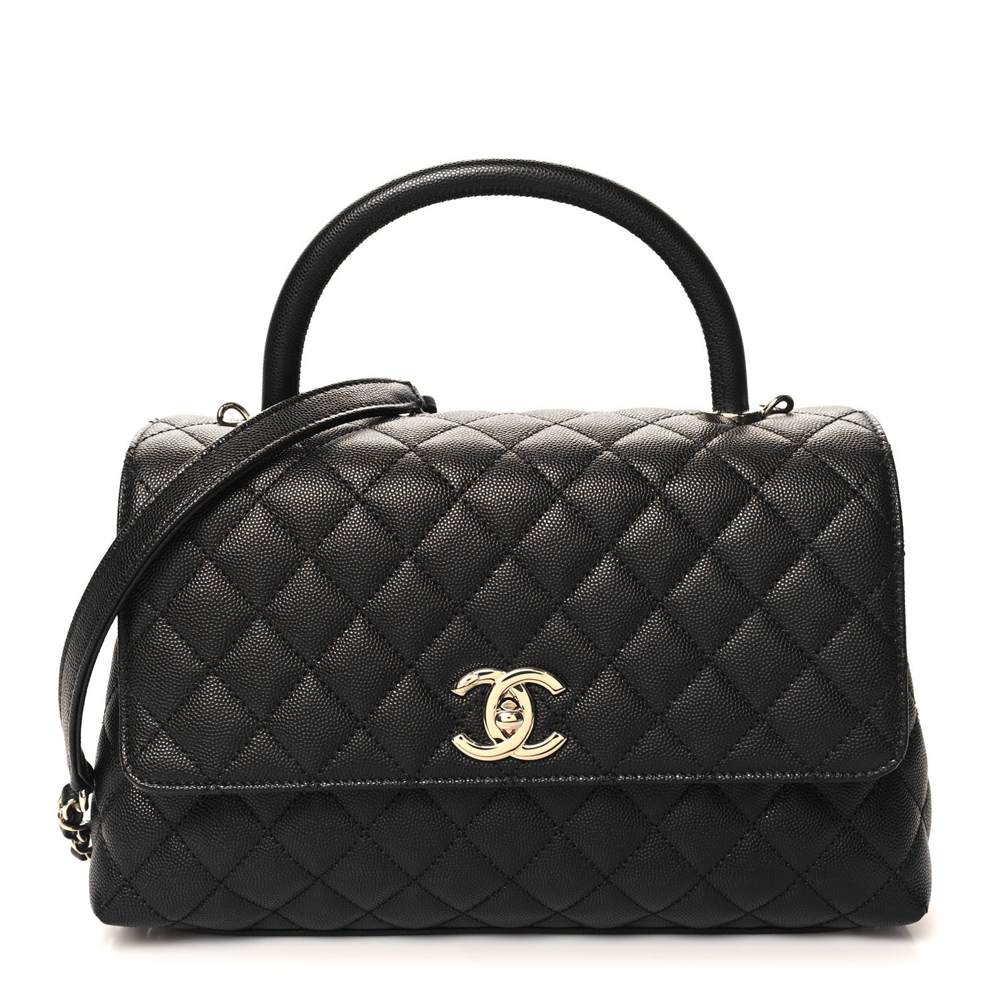 Caviar Quilted Small Coco Handle Flap Black