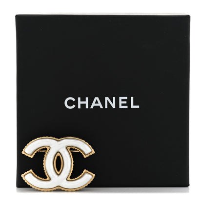 Chanel Metal Enamel CC Brooch Gold White 6 of 6