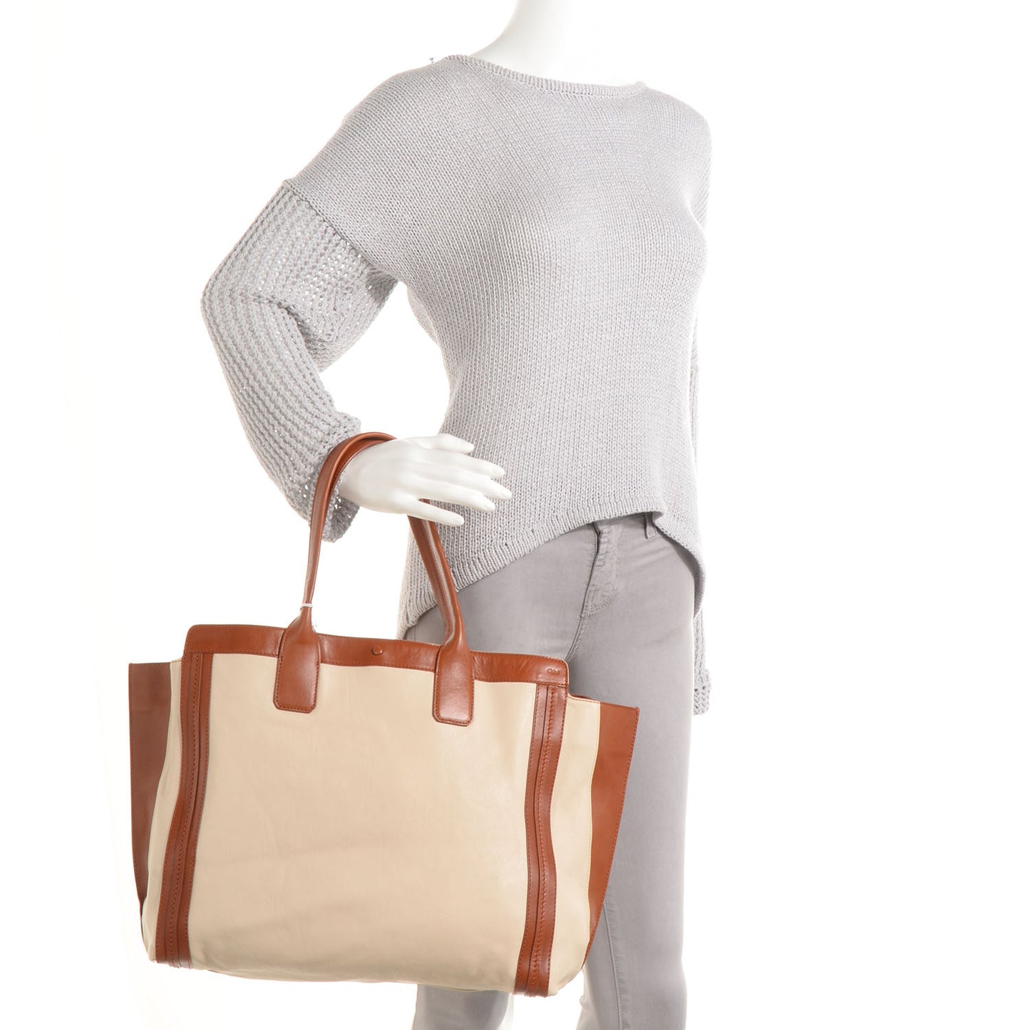 Calfskin Medium Alison East West Tote Husky White Tan