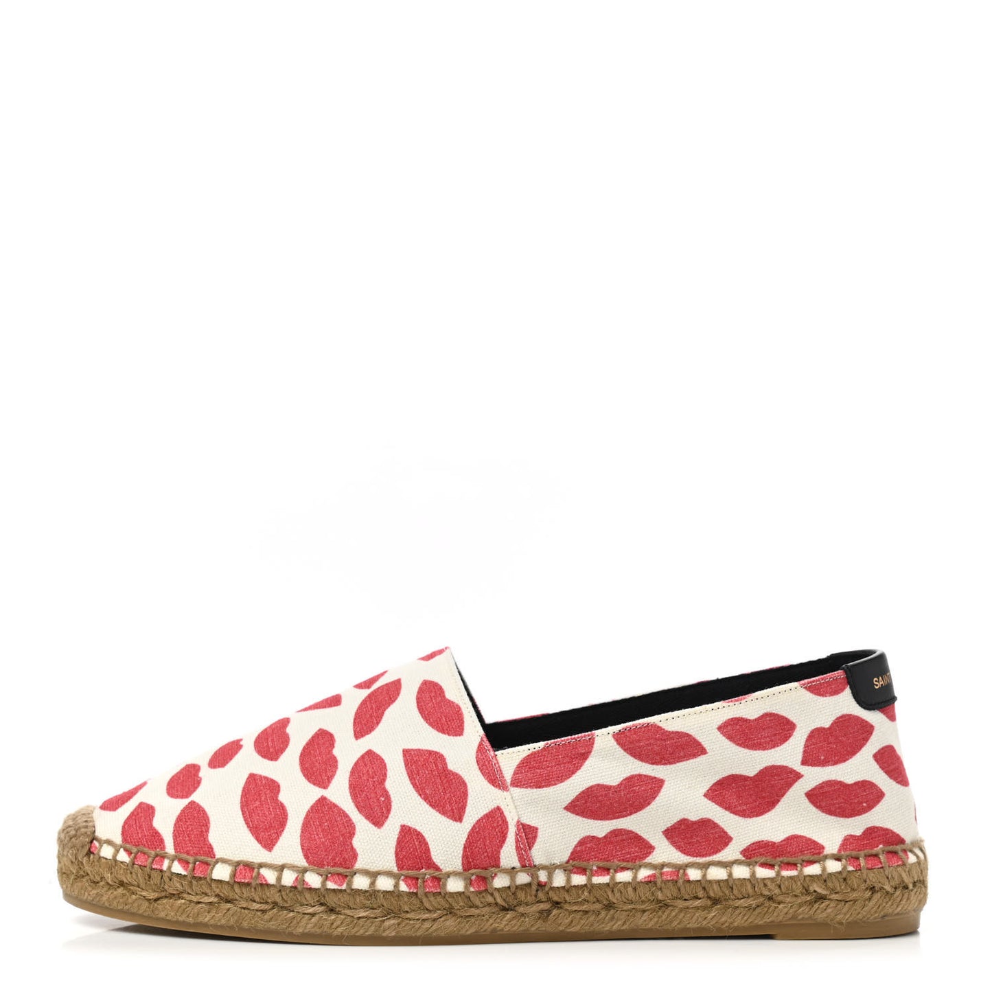 Lip Print Canvas Espadrilles 39 Bianco Rosso Black