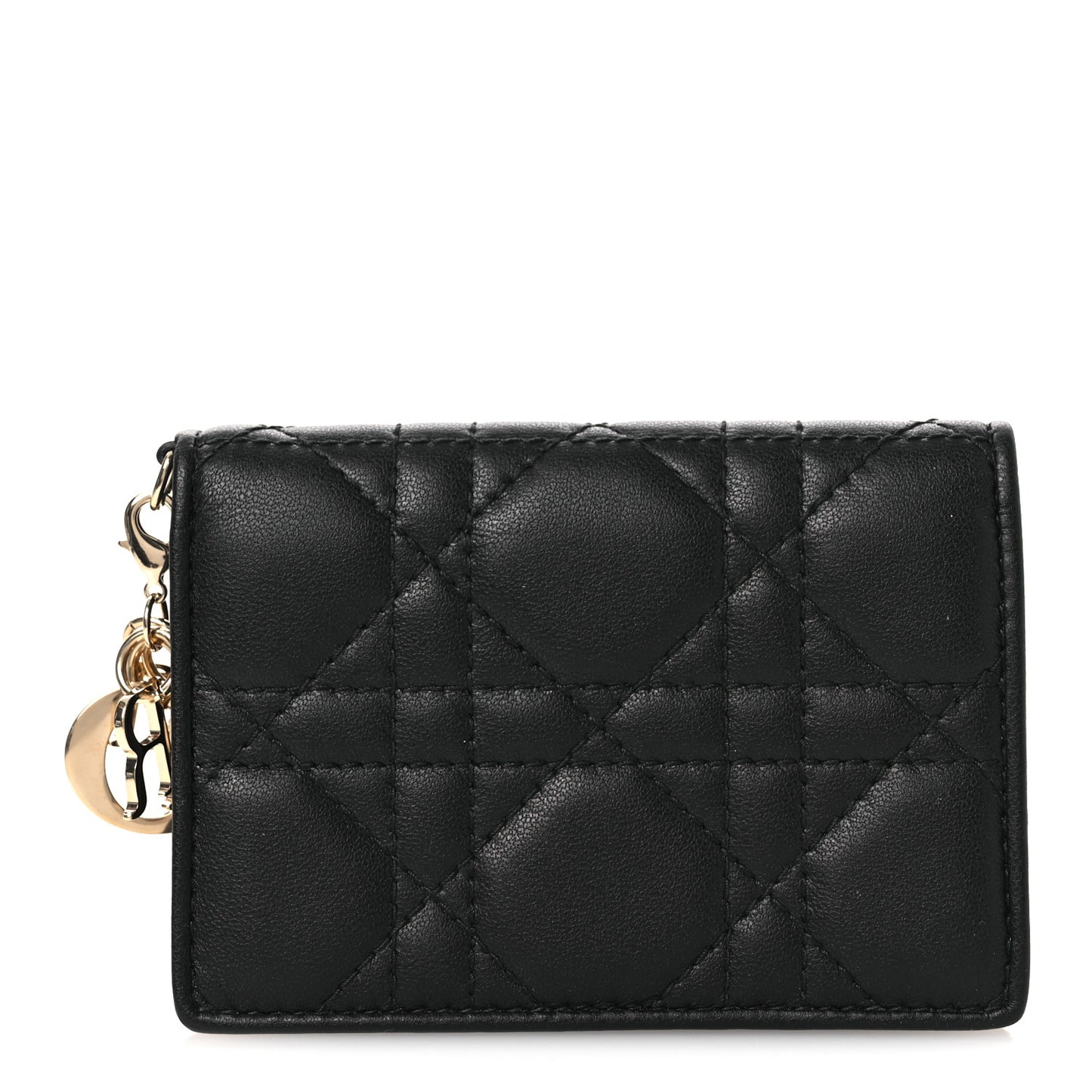 Lambskin Cannage Small Lady Dior Flap Card Holder Black