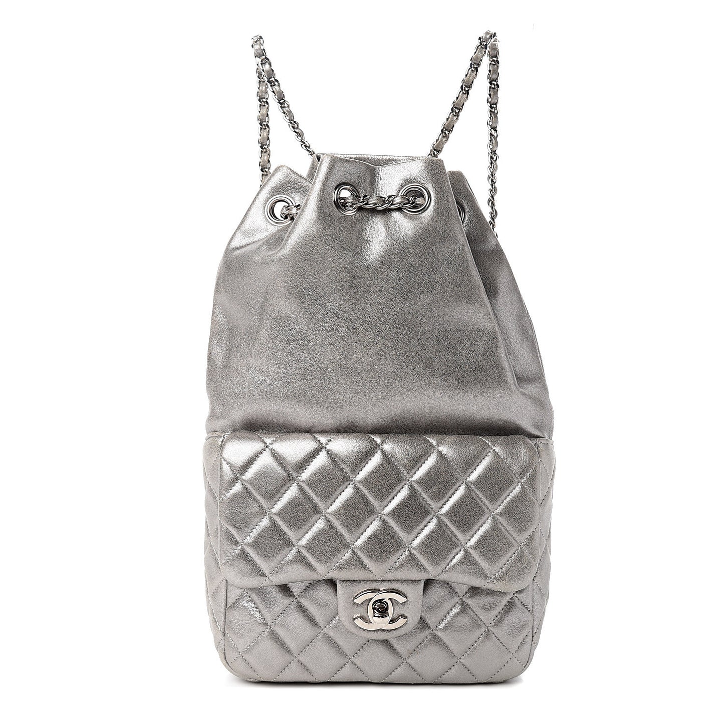 Metallic Lambskin Quilted Small In Seoul Backpack Silver