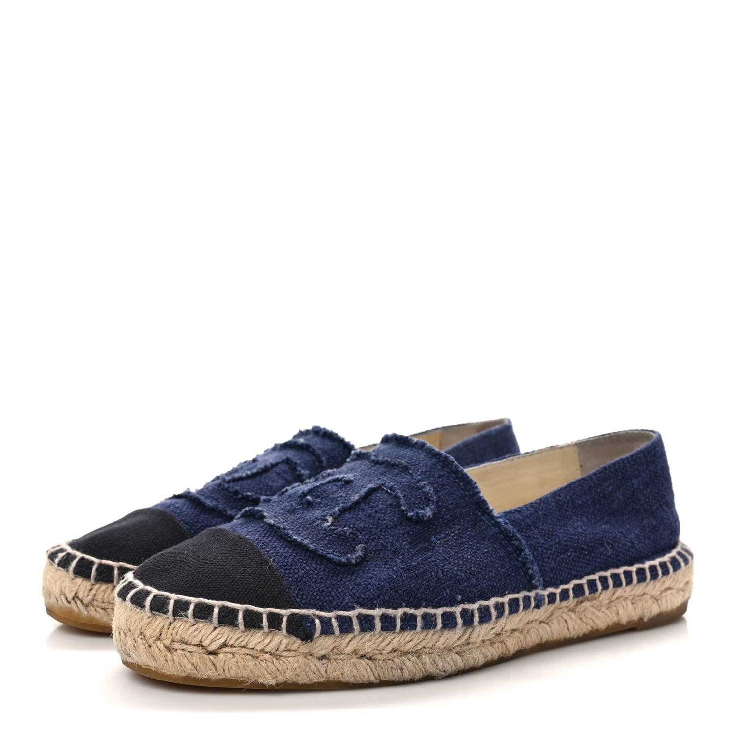 Chanel Denim Toile CC Espadrilles 37 Navy Black 3 of 7