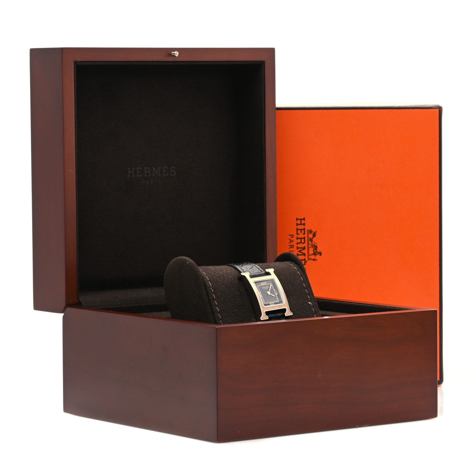 Hermes Stainless Steel Matte Alligator 21mm Heure H Hour Quartz Watch Noir 5 of 5