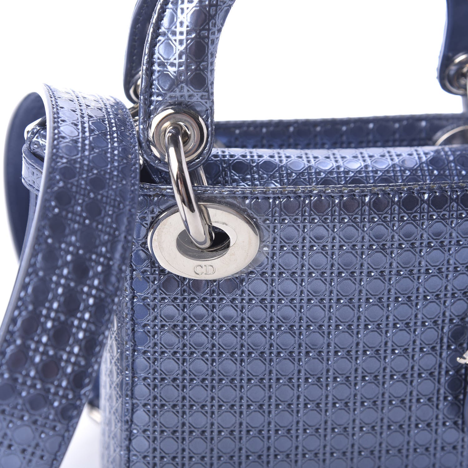 Christian Dior Metallic Patent Micro-Cannage Mini Lady Dior Blue 9 of 11