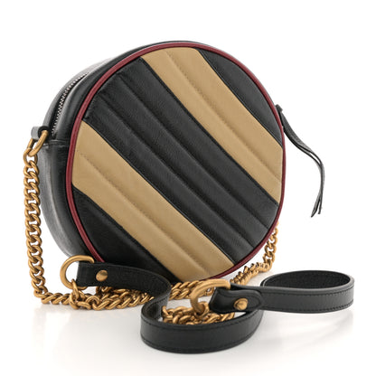 Gucci Azalea Calfskin Matelasse Diagonal Patchwork Mini Torchon GG Marmont Round Shoulder Bag Black Beige Romantic Cerise 3 of 12