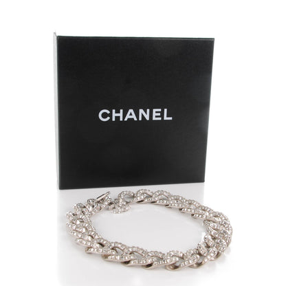Chanel Crystal CC Chain Link Choker Necklace Silver 5 of 5