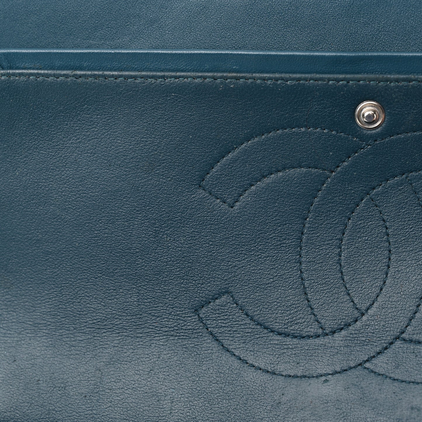 Patent Calfskin Quilted Jumbo Double Flap Turquoise