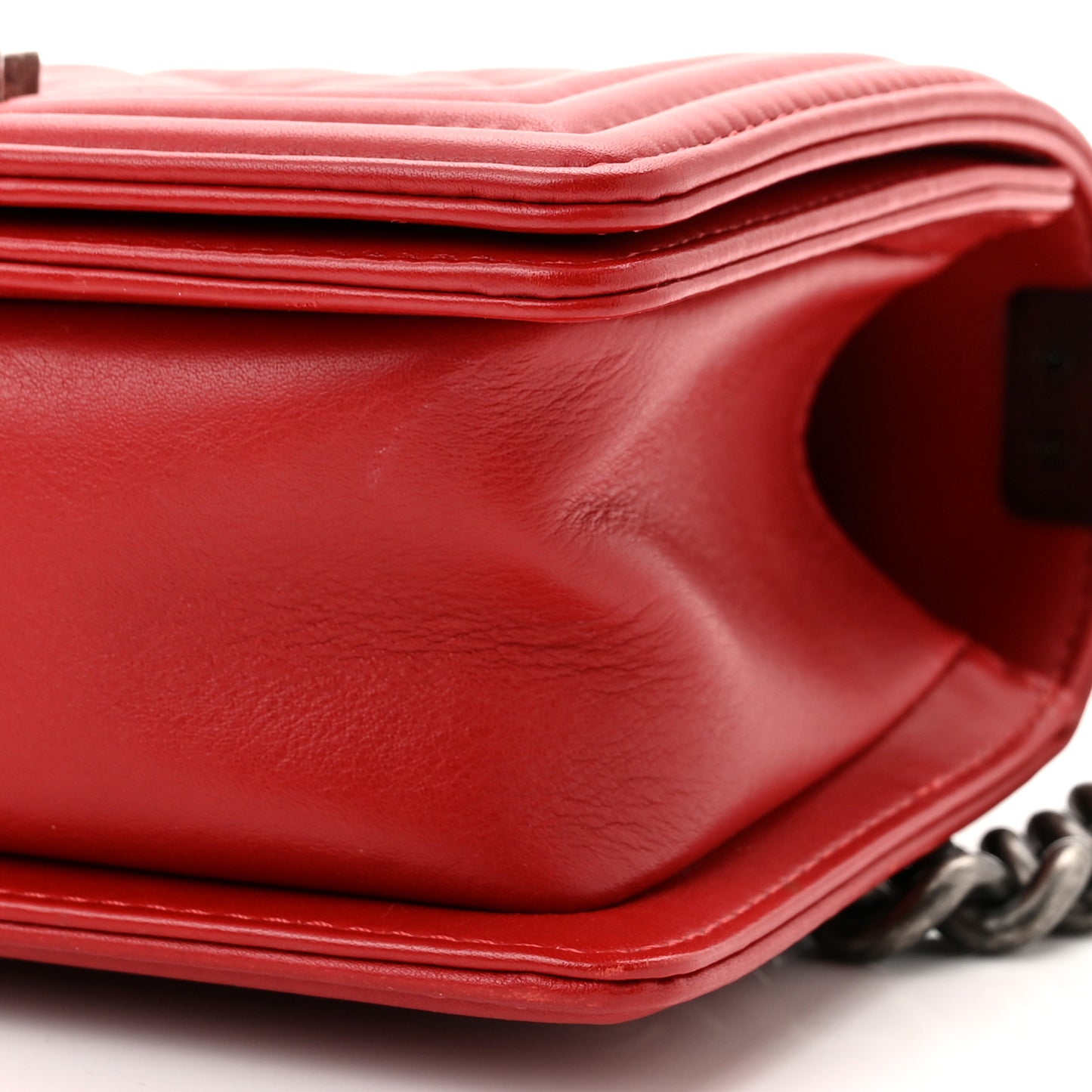 Calfskin Quilted Small Boy Flap Red