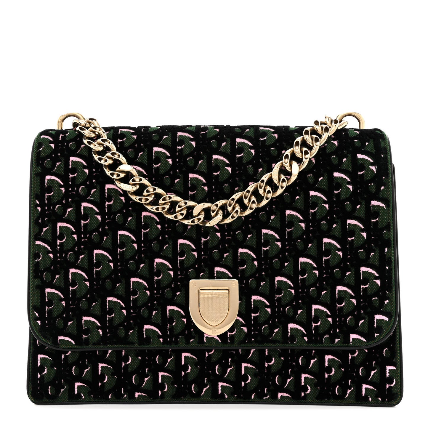 Velvet Monogram Diorama Satchel Green