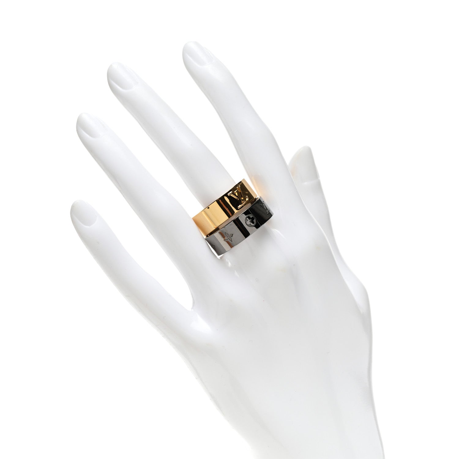 Louis Vuitton Metal LV Instinct Set of 2 Rings L 63/10.25 Silver Gold 2 of 7