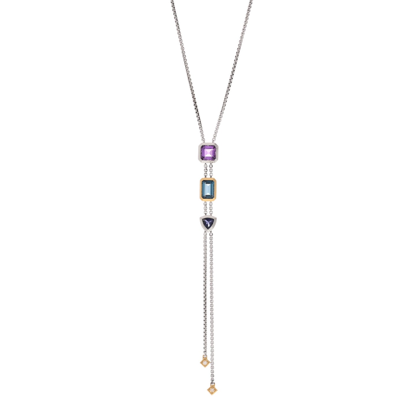Sterling Silver 18K Yellow Gold Diamond Amethyst Hampton Blue Topaz Iolite Novella Y Necklace