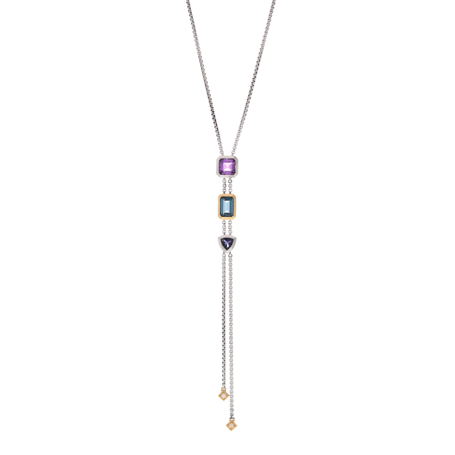 David Yurman Sterling Silver 18K Yellow Gold Diamond Amethyst Hampton Blue Topaz Iolite Novella Y Necklace 1 of 5
