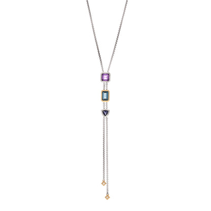 David Yurman Sterling Silver 18K Yellow Gold Diamond Amethyst Hampton Blue Topaz Iolite Novella Y Necklace 1 of 5