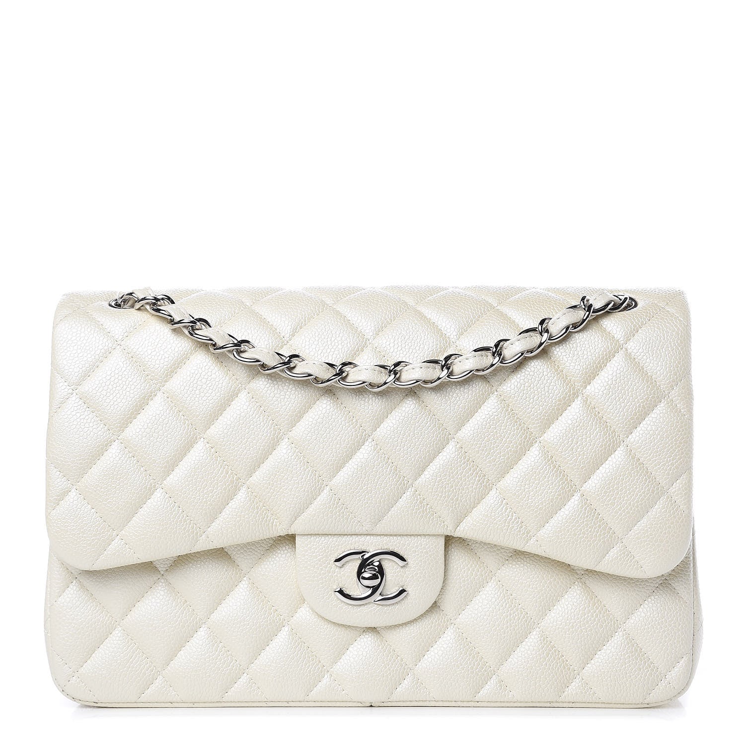 Chanel Pearly Caviar Quilted Jumbo Double Flap Dark White 1 of 10