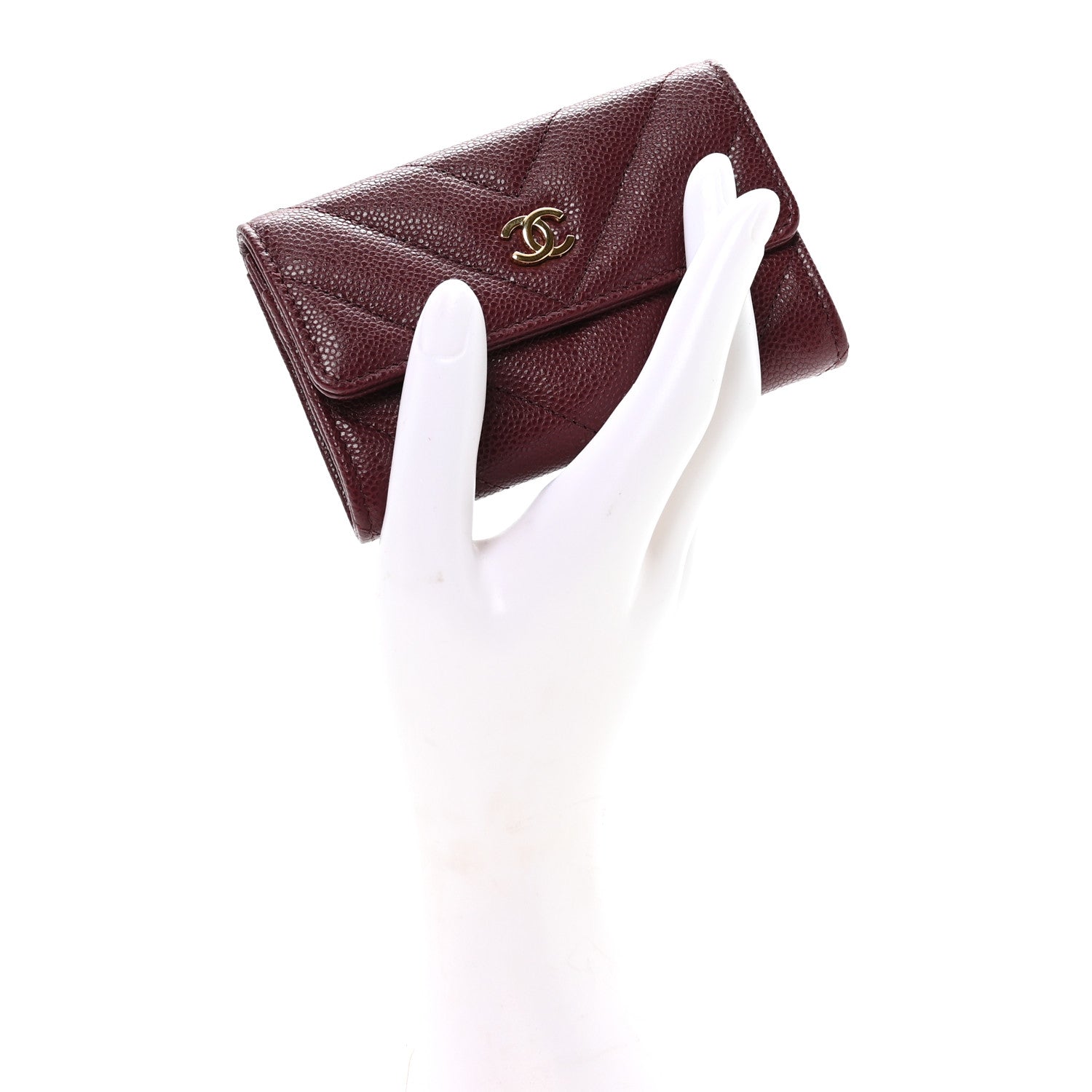 Chanel Caviar Flat Chevron Quilted Flap Card Holder Burgundy 2 of 9